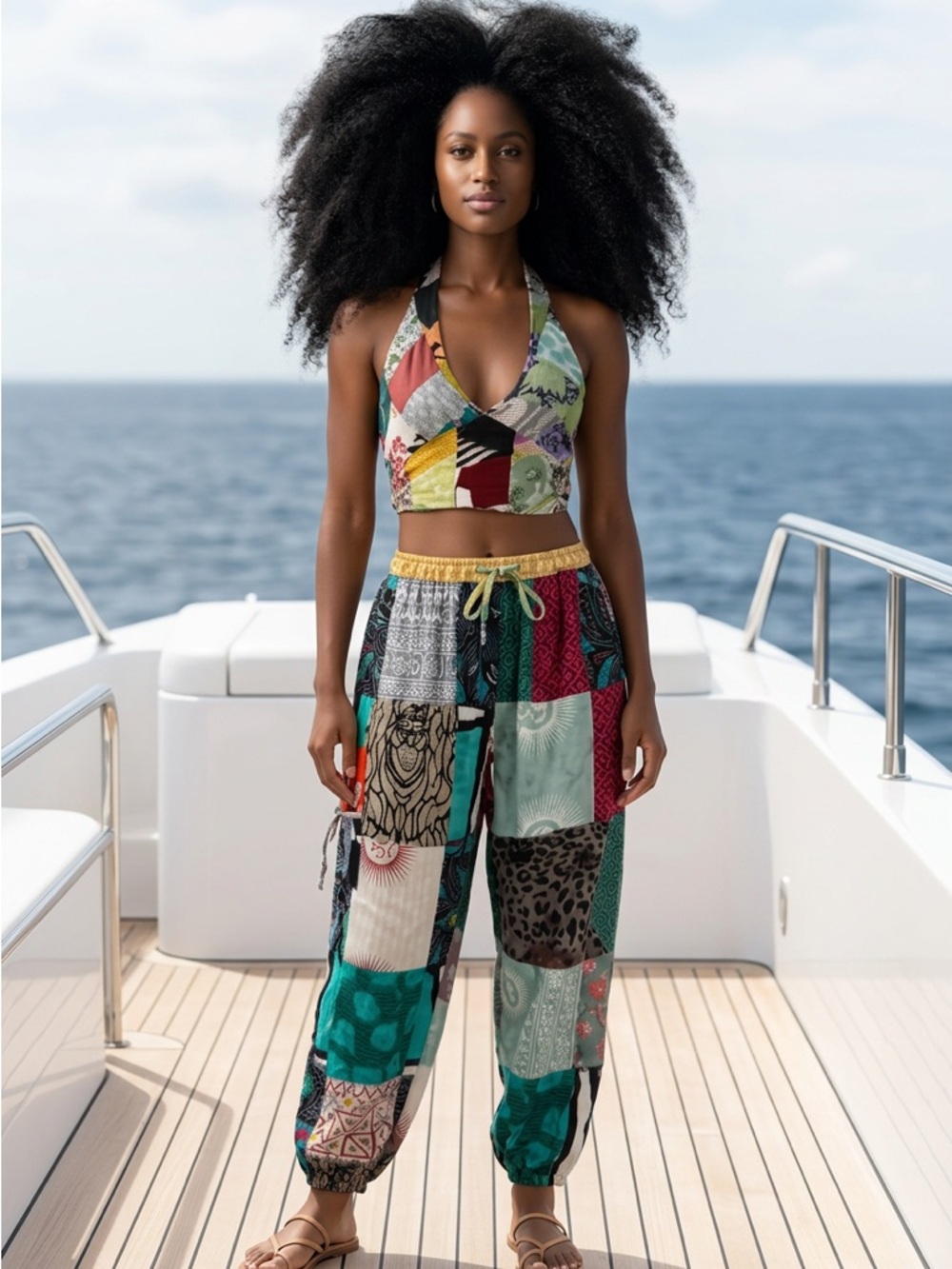Patchwork Print Lounge 2pcs pants set multicolor fit small/medium